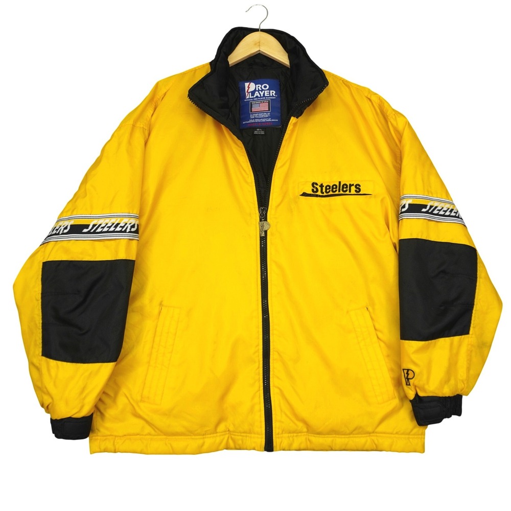Vintage Pittsburgh Steelers Pro Layer Jacket Mens L Yellow NFL Puffer Coat